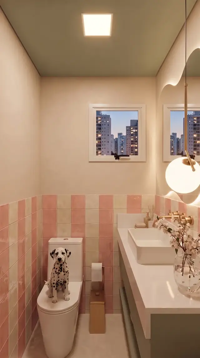 Lavabo rosa com dálmata