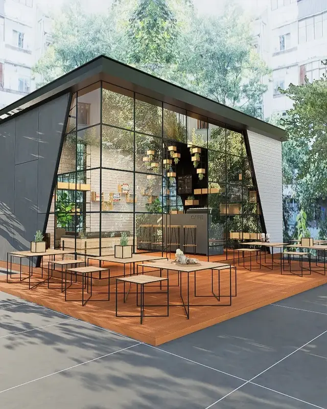 Fachada de cafeteria em vidro