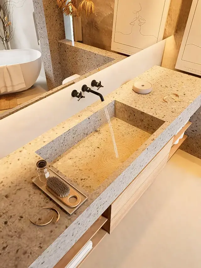 Cuba de terrazzo com água corrente